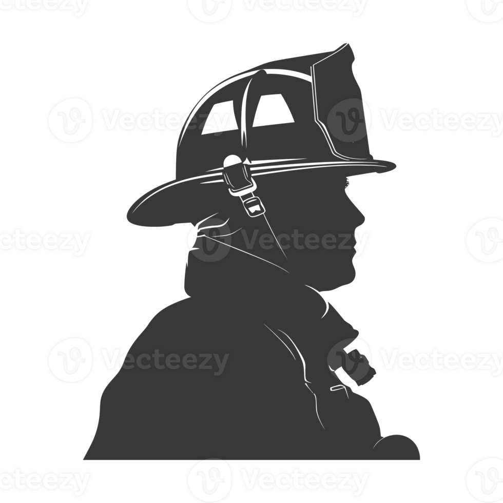 AI generated Silhouette firefighter wearing safety equipment black color only png