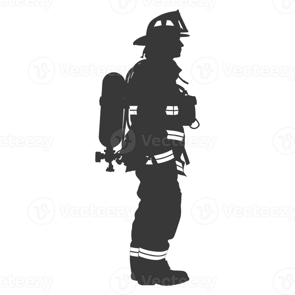 AI generated Silhouette firefighter wearing safety equipment black color only png