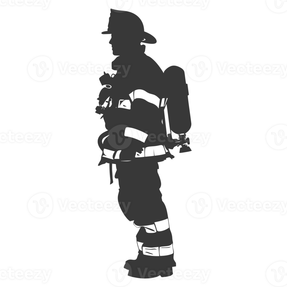 AI generated Silhouette firefighter wearing safety equipment black color only png