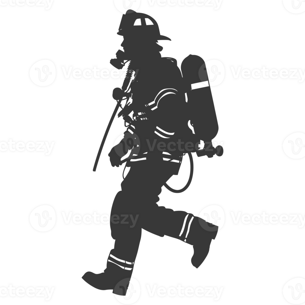 AI generated Silhouette firefighter wearing safety equipment black color only png
