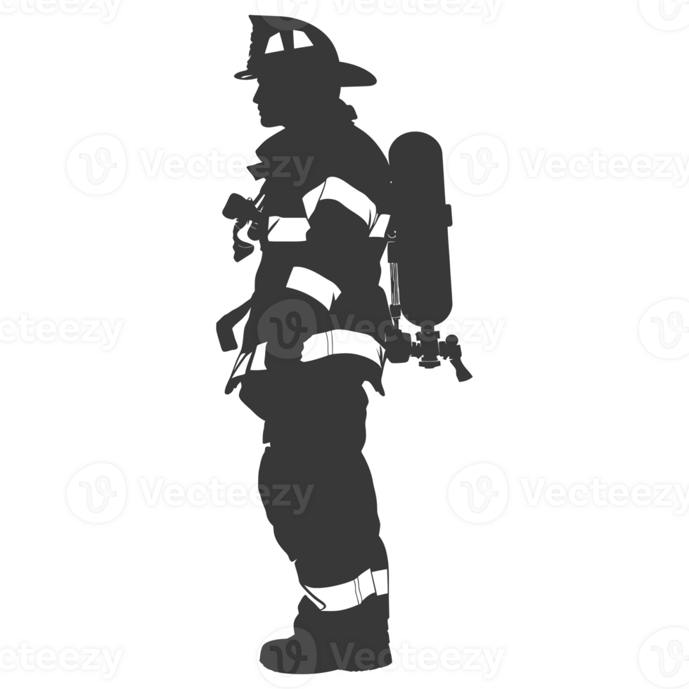 AI generated Silhouette firefighter wearing safety equipment black color only png