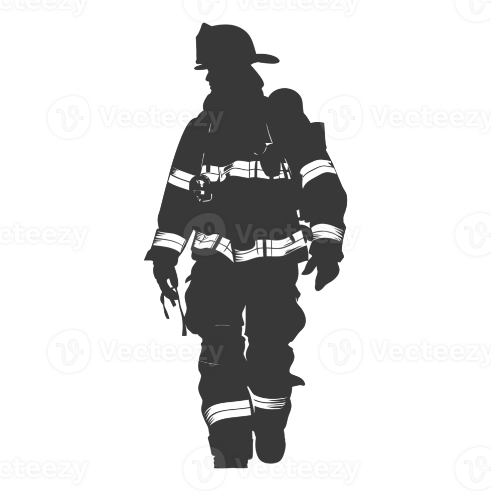 AI generated Silhouette firefighter wearing safety equipment black color only png