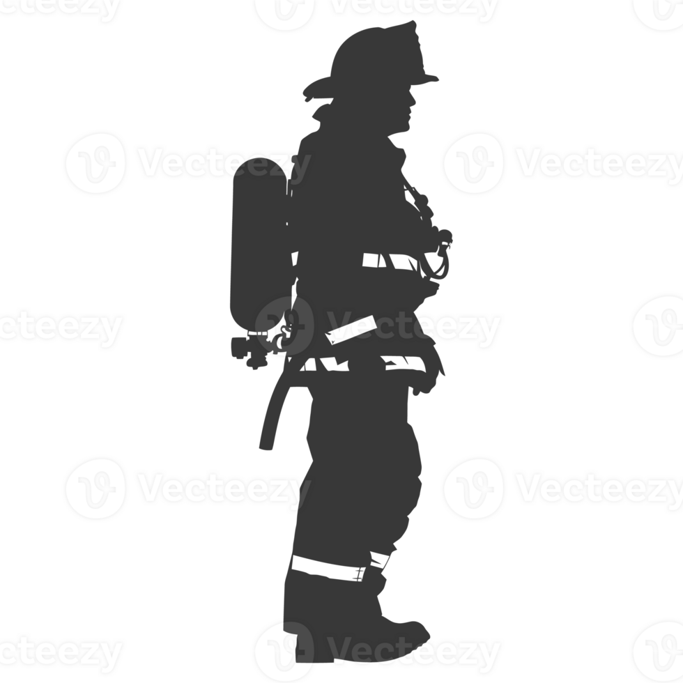 AI generated Silhouette firefighter wearing safety equipment black color only png