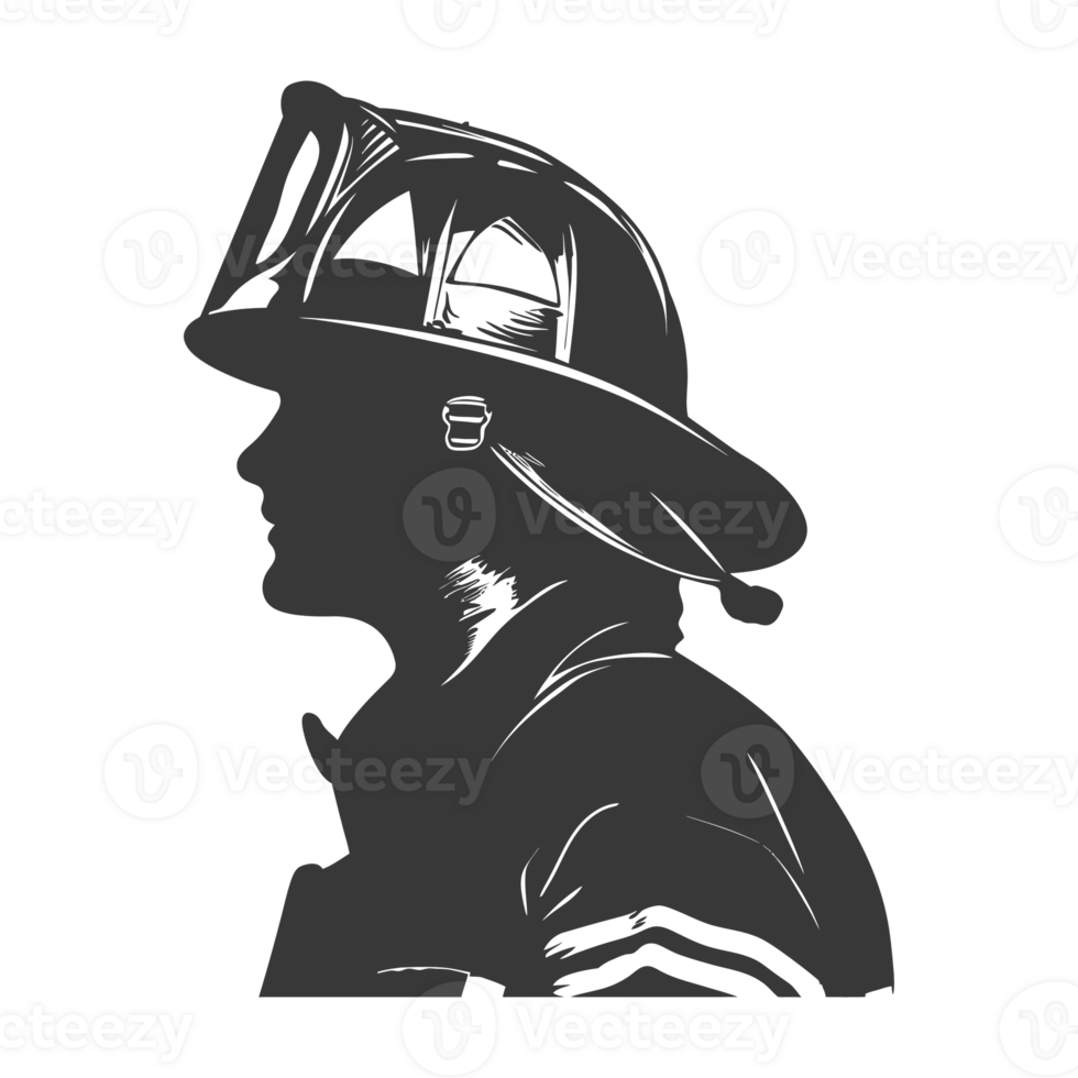 AI generated Silhouette firefighter wearing safety equipment black color only png