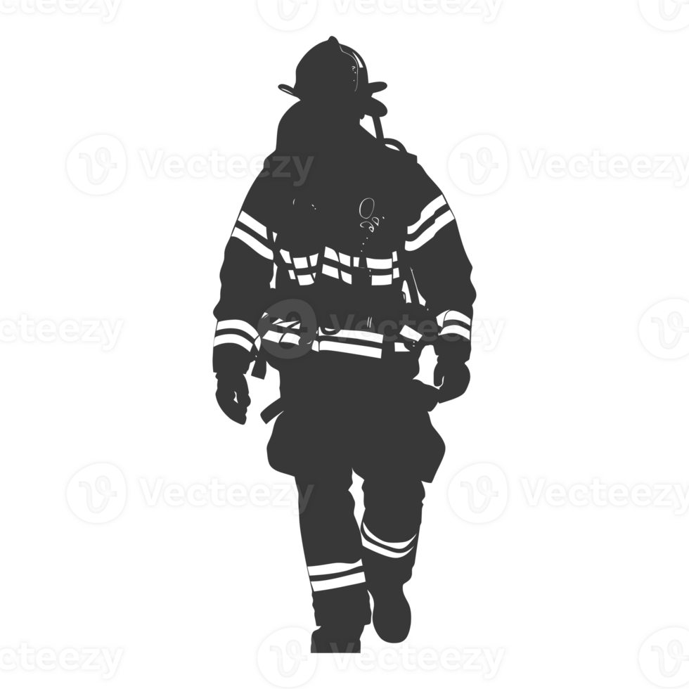 AI generated Silhouette firefighter wearing safety equipment black color only png