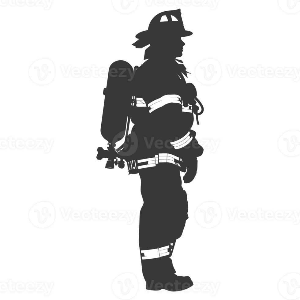 AI generated Silhouette firefighter wearing safety equipment black color only png