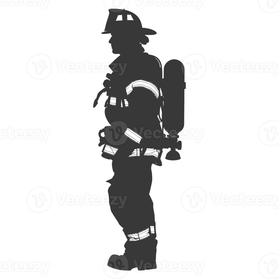 AI generated Silhouette firefighter wearing safety equipment black color only png