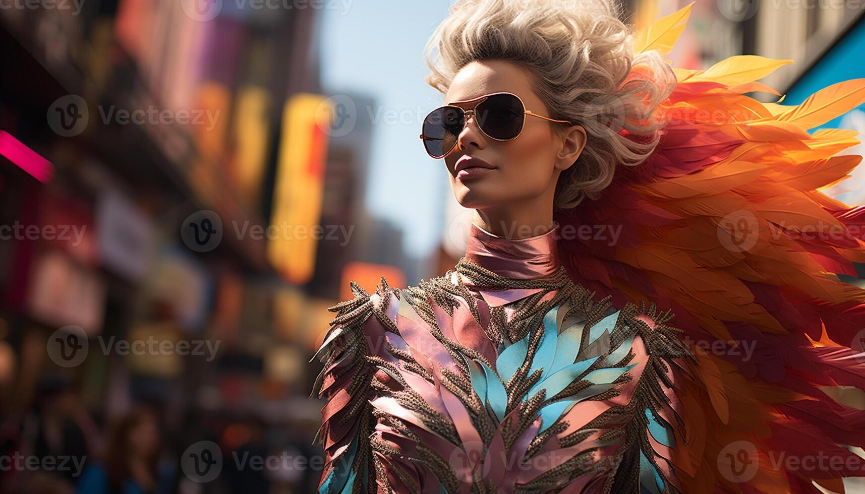 AI generated A beautiful young woman with sunglasses exudes confidence and glamour generated by AI photo