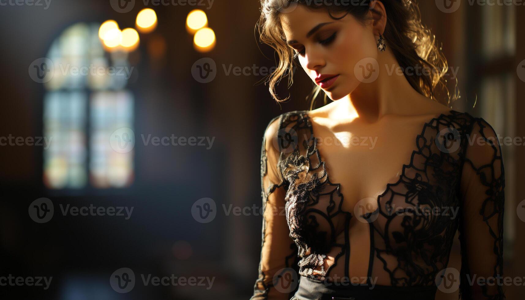 AI generated A beautiful young woman, the epitome of sensuality and elegance generated by AI photo