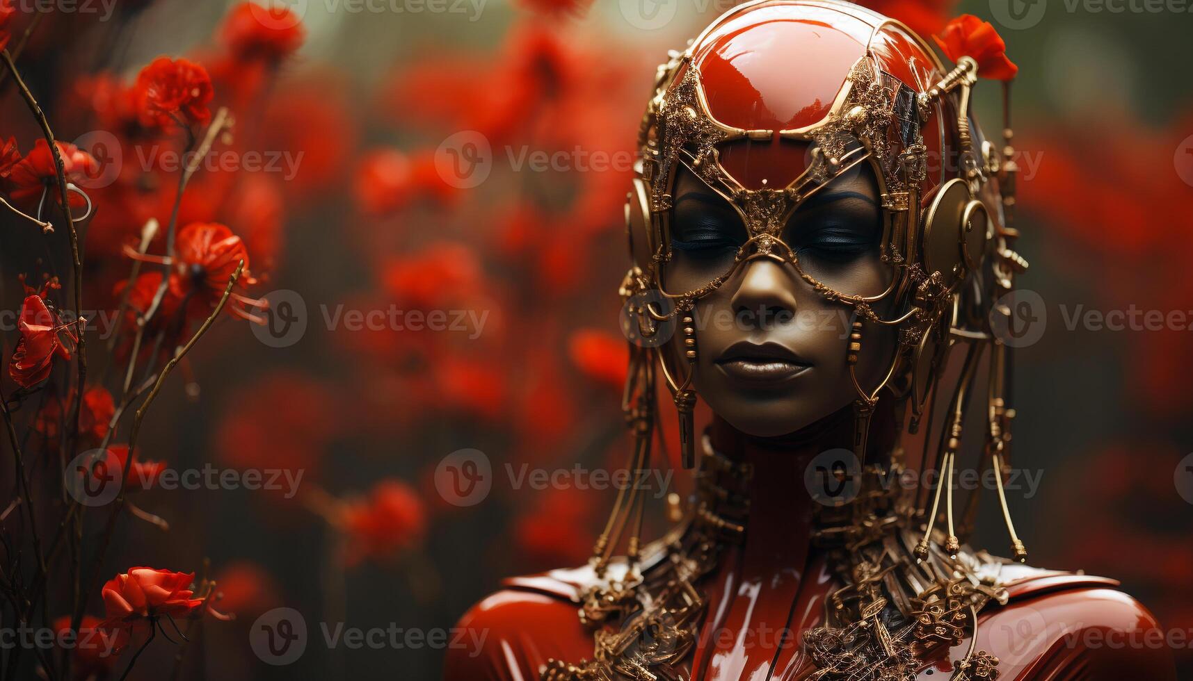 AI generated A futuristic beauty, a shiny mask, elegance in disguise generated by AI photo