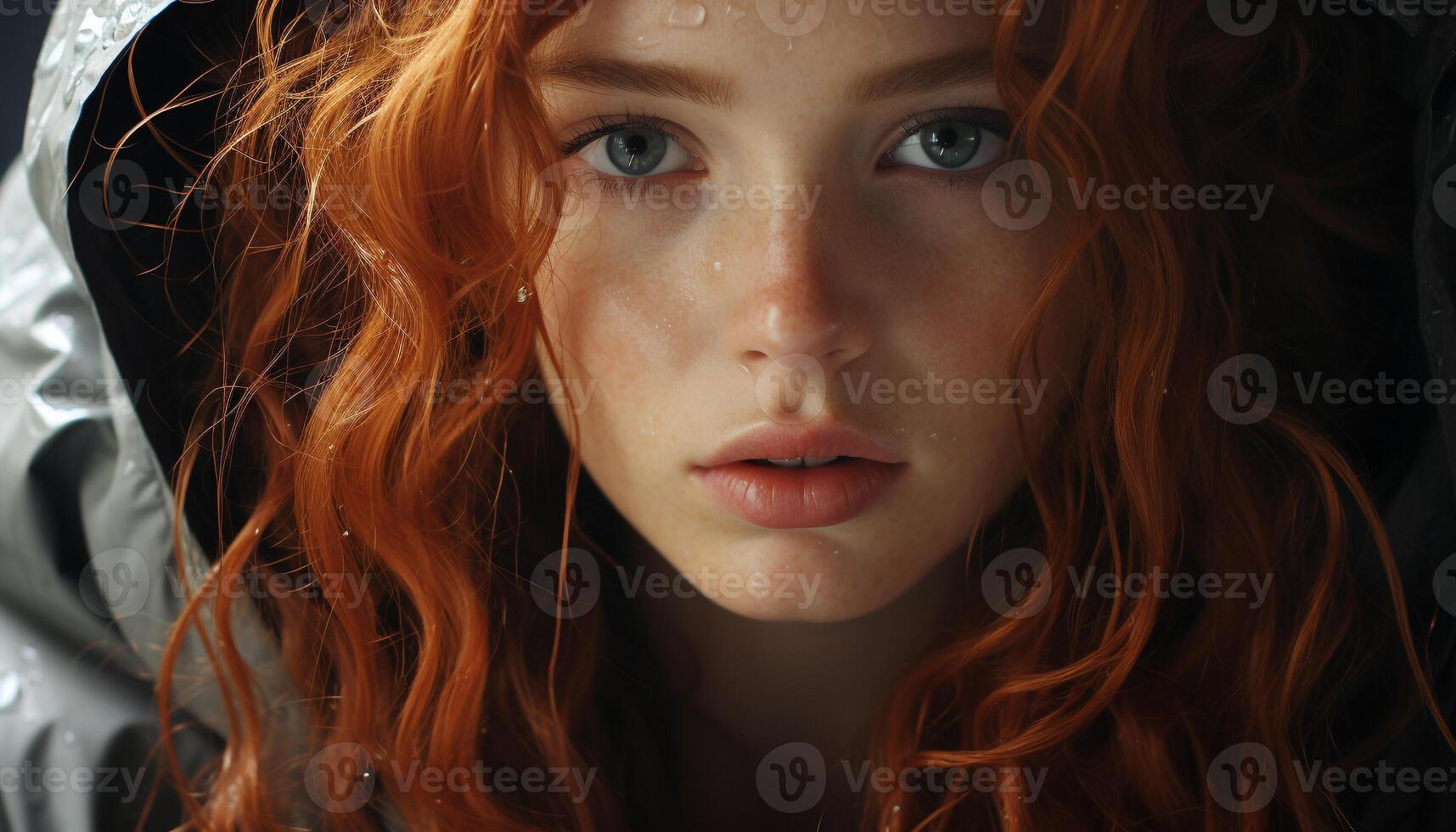 AI generated Beautiful young woman with wet hair looking at camera outdoors generated by AI photo