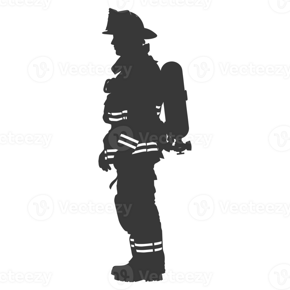 AI generated Silhouette firefighter wearing safety equipment black color only png