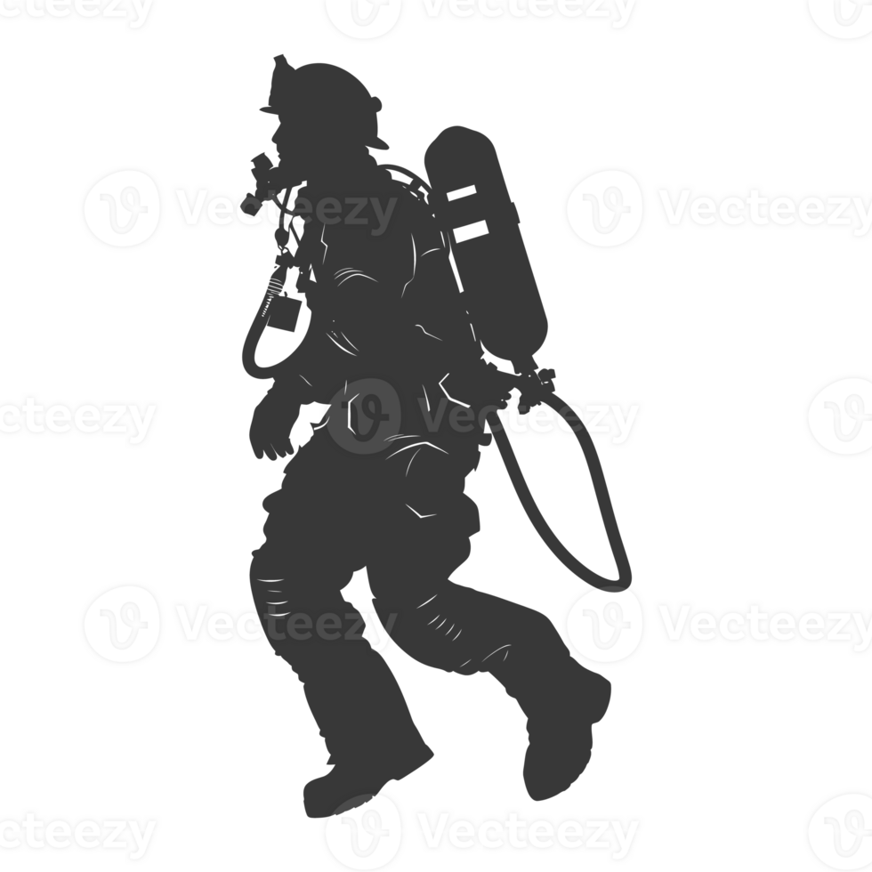AI generated Silhouette firefighter wearing safety equipment black color only png