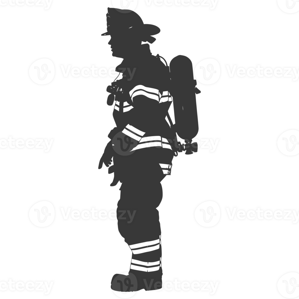 ai generiert Silhouette Feuerwehrmann tragen Sicherheit Ausrüstung schwarz Farbe nur png