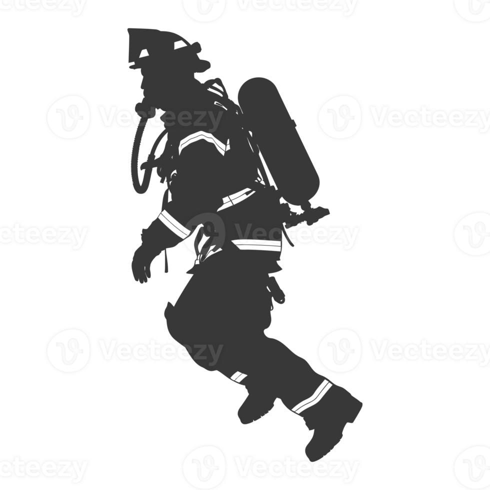 AI generated Silhouette firefighter wearing safety equipment black color only png