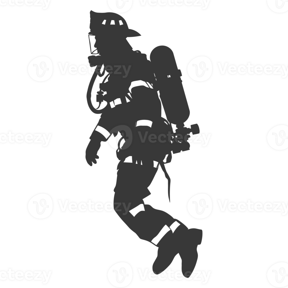 AI generated Silhouette firefighter wearing safety equipment black color only png