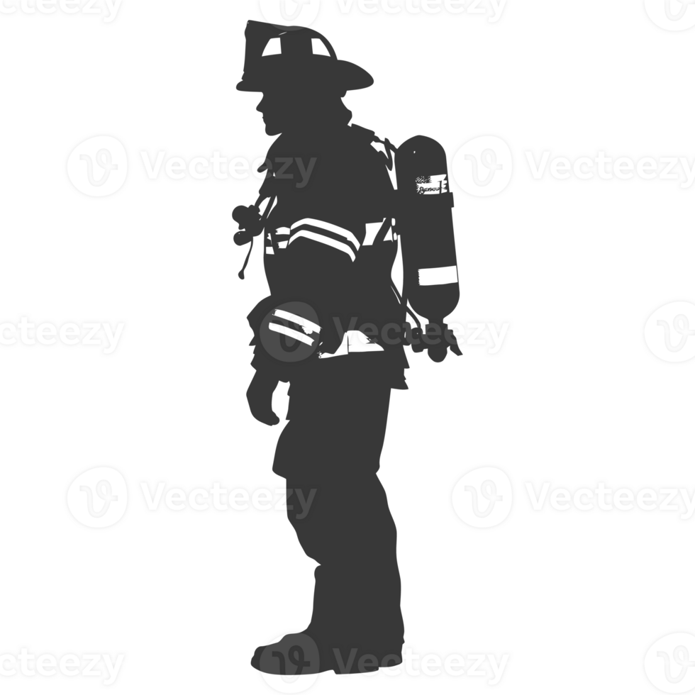 ai generato silhouette pompiere indossare sicurezza attrezzatura nero colore solo png