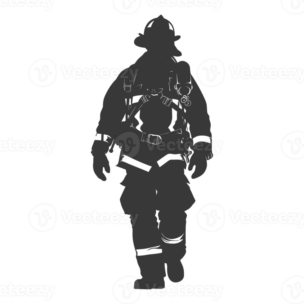 AI generated Silhouette firefighter wearing safety equipment black color only png
