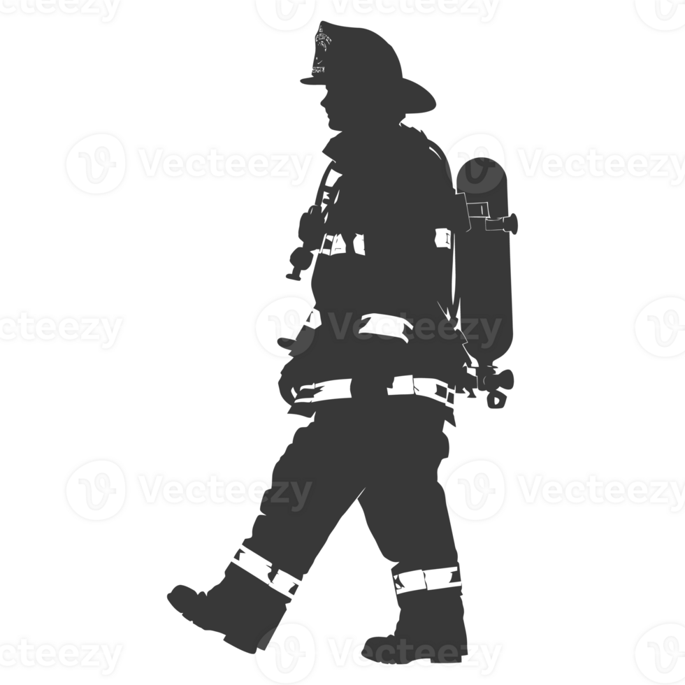 AI generated Silhouette firefighter wearing safety equipment black color only png
