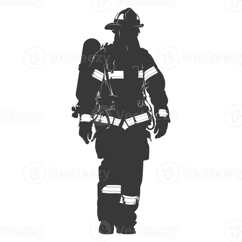 AI generated Silhouette firefighter wearing safety equipment black color only png