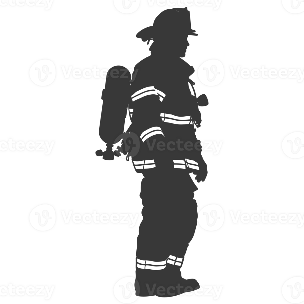 AI generated Silhouette firefighter wearing safety equipment black color only png