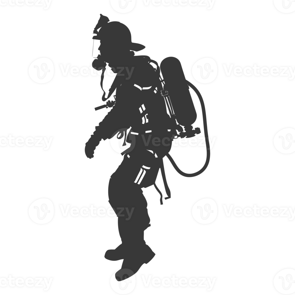 AI generated Silhouette firefighter wearing safety equipment black color only png