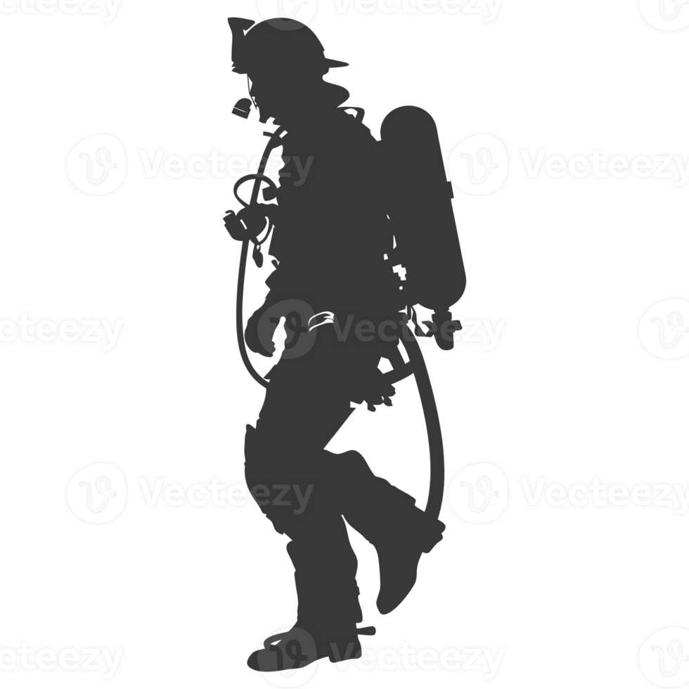 AI generated Silhouette firefighter wearing safety equipment black color only png