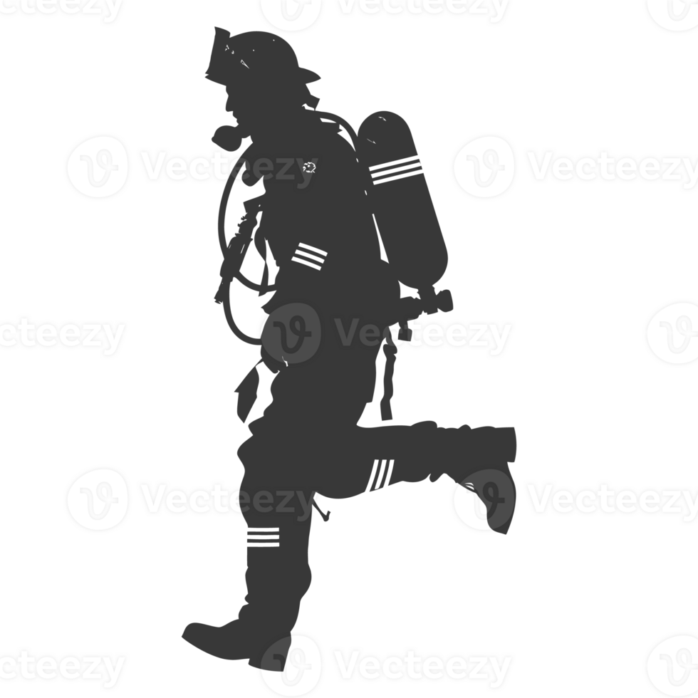 AI generated Silhouette firefighter wearing safety equipment black color only png