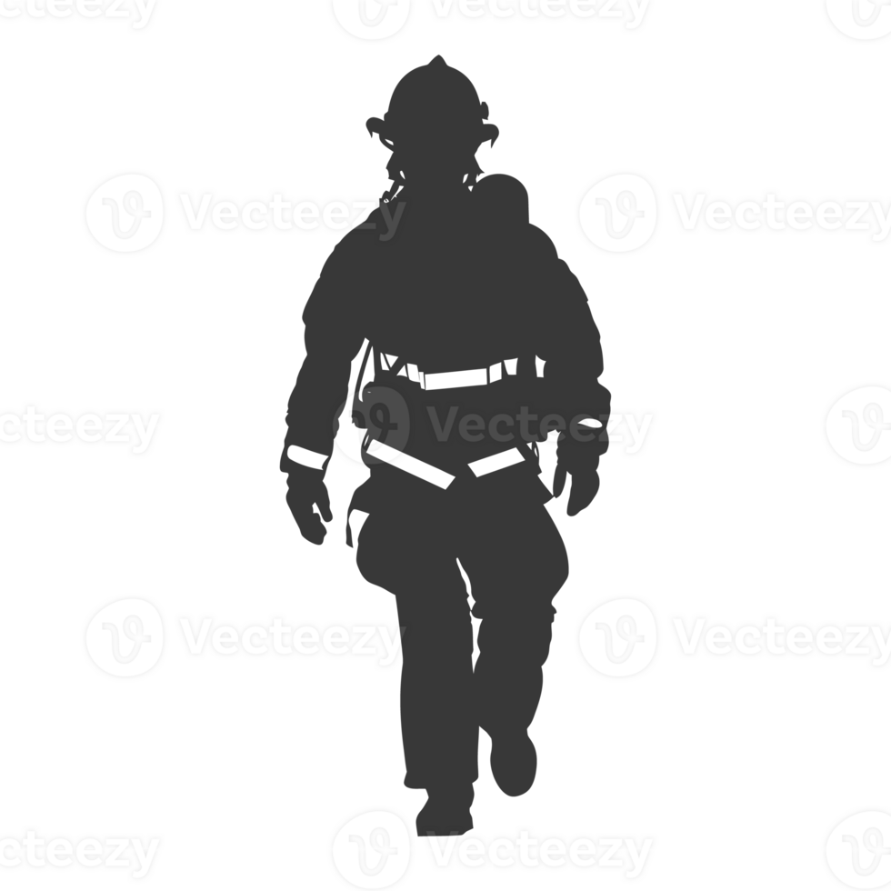 AI generated Silhouette firefighter wearing safety equipment black color only png