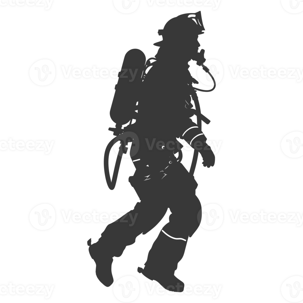 AI generated Silhouette firefighter wearing safety equipment black color only png