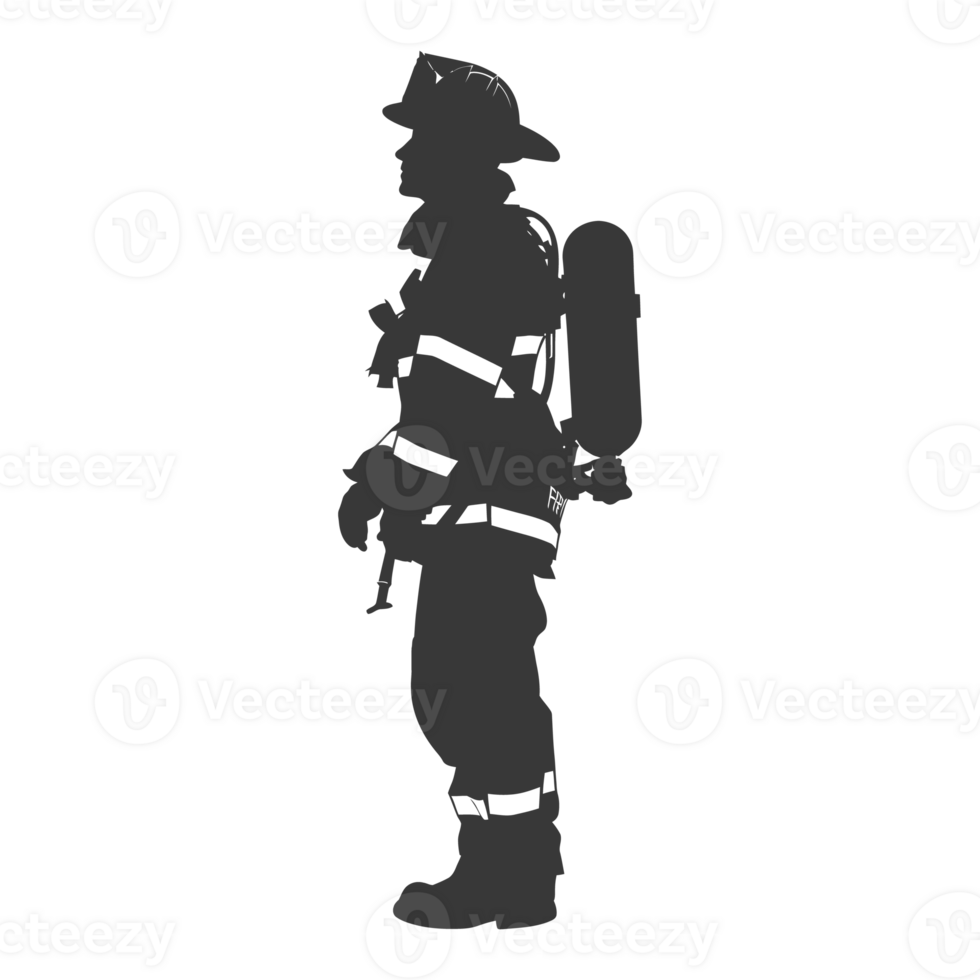 AI generated Silhouette firefighter wearing safety equipment black color only png