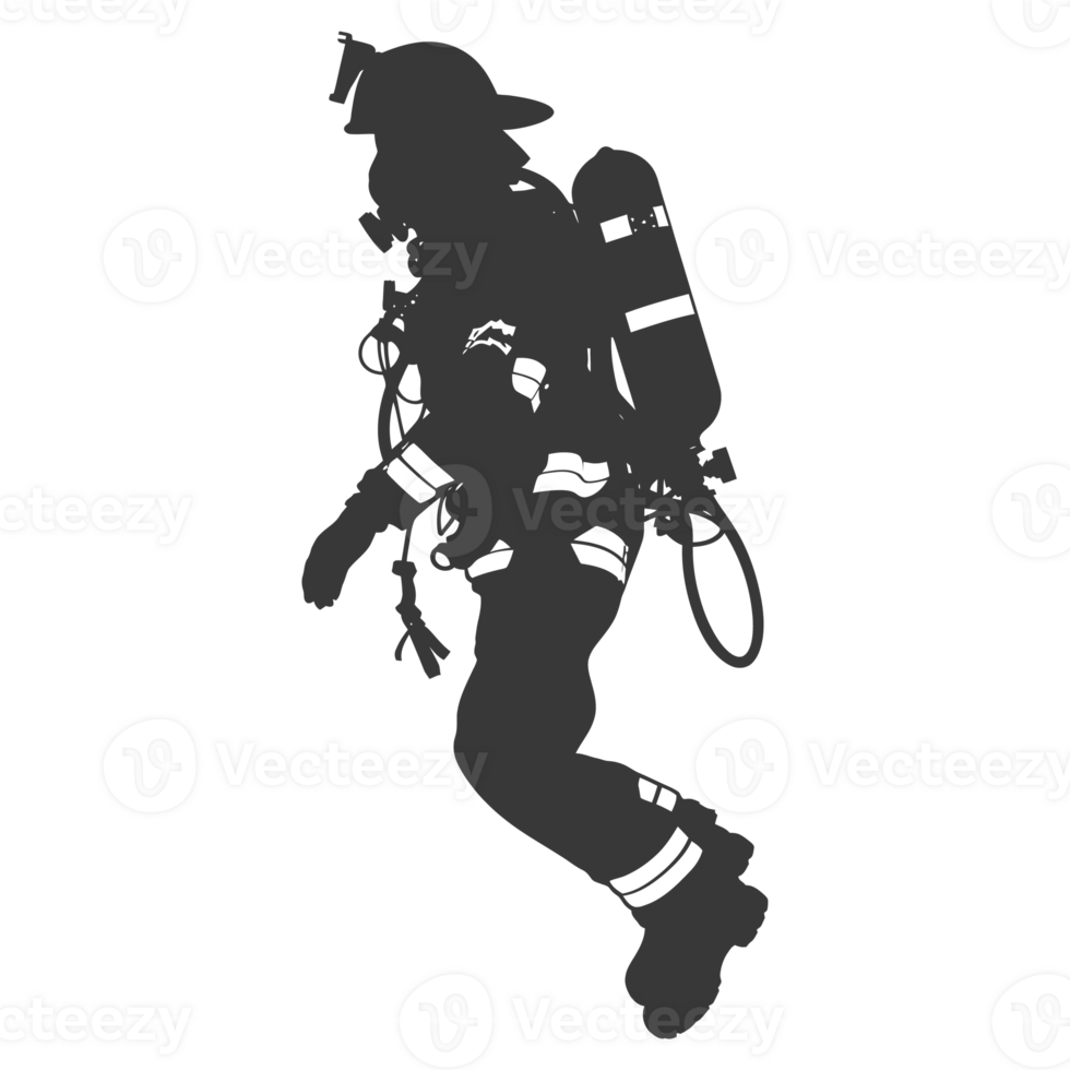 AI generated Silhouette firefighter wearing safety equipment black color only png