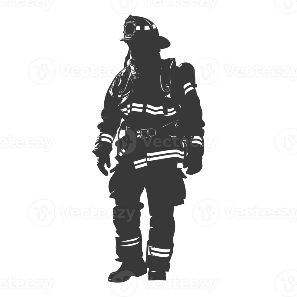 AI generated Silhouette firefighter wearing safety equipment black color only png