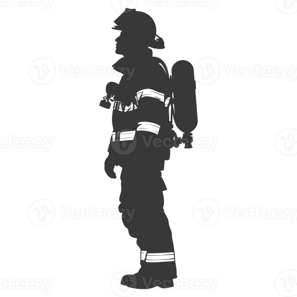 AI generated Silhouette firefighter wearing safety equipment black color only png