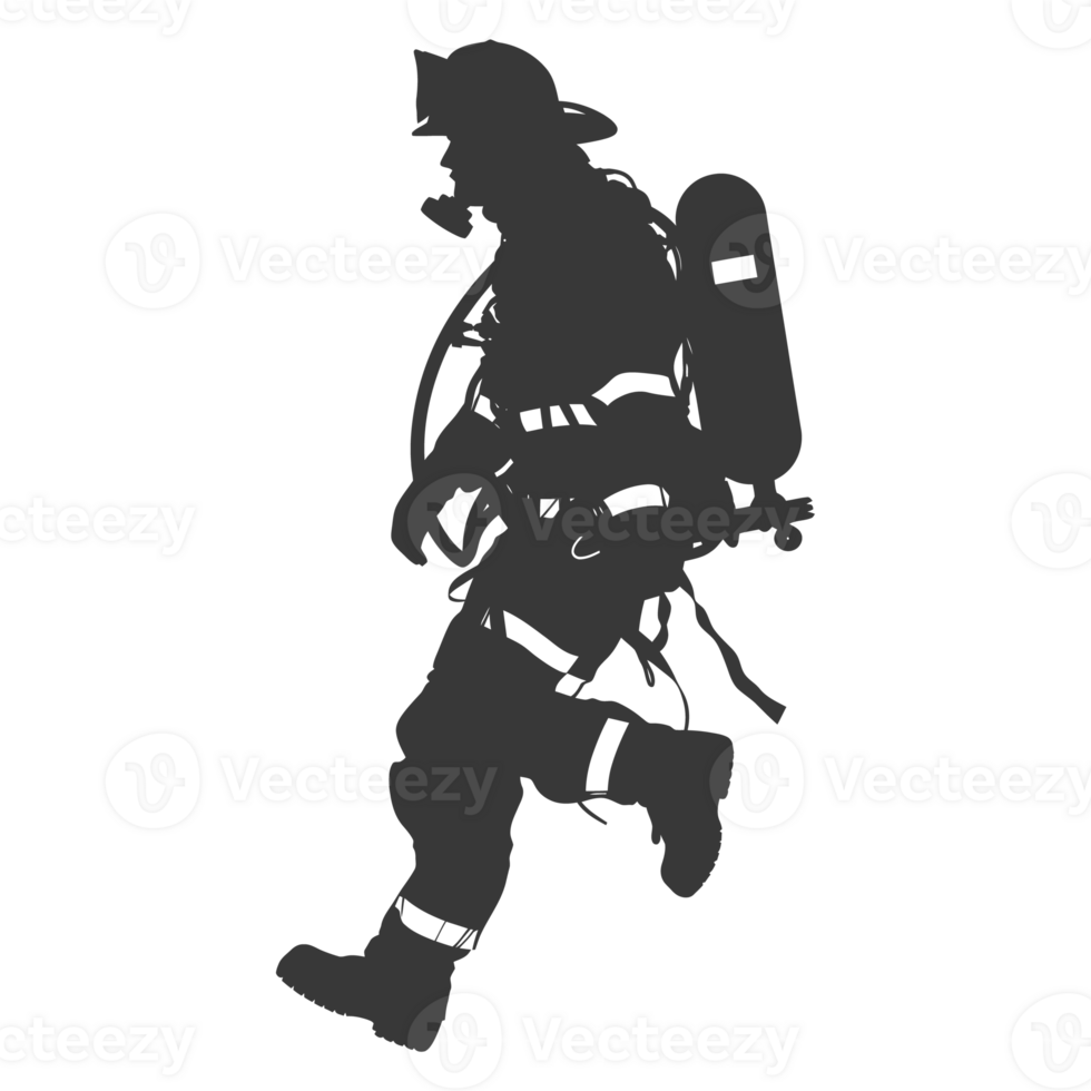 AI generated Silhouette firefighter wearing safety equipment black color only png
