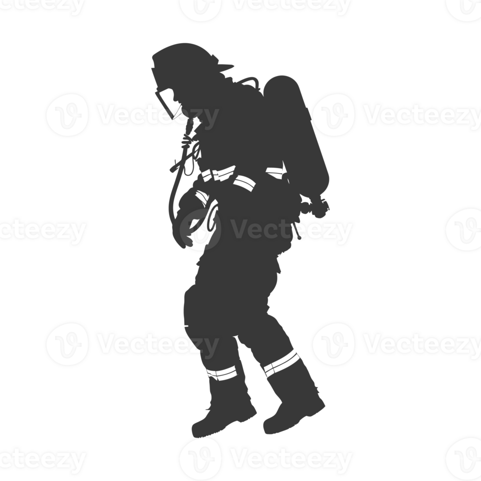 AI generated Silhouette firefighter wearing safety equipment black color only png