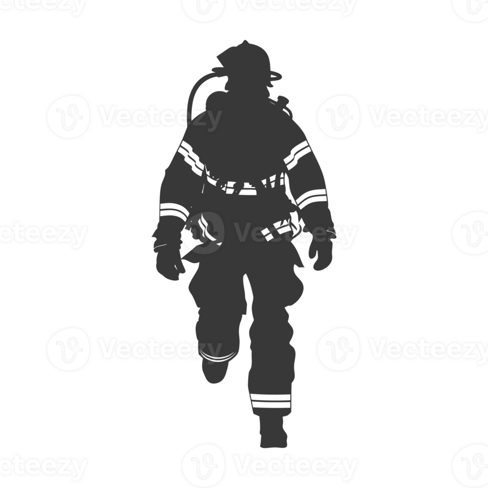 AI generated Silhouette firefighter wearing safety equipment black color only png