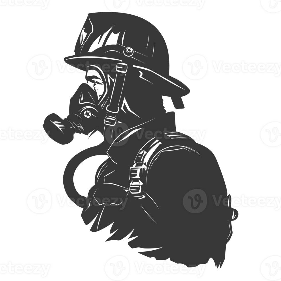 ai gerado silhueta bombeiro vestindo segurança equipamento Preto cor só png