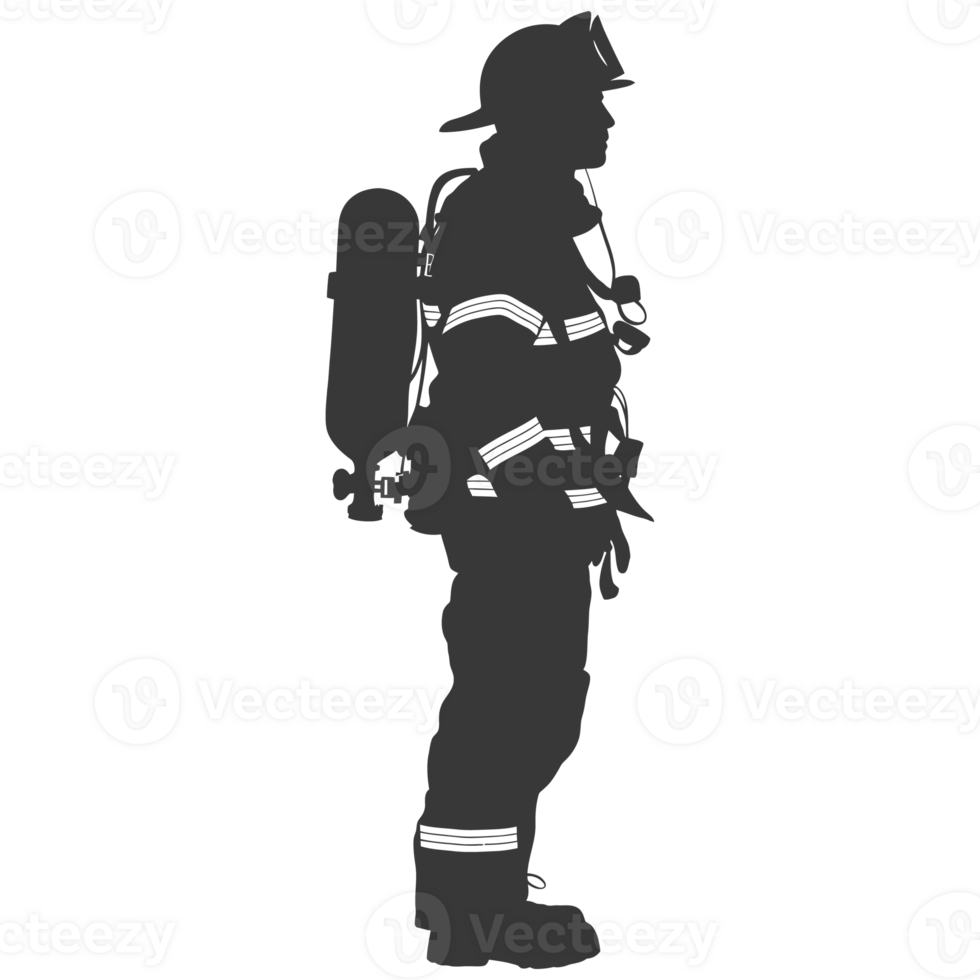 AI generated Silhouette firefighter wearing safety equipment black color only png