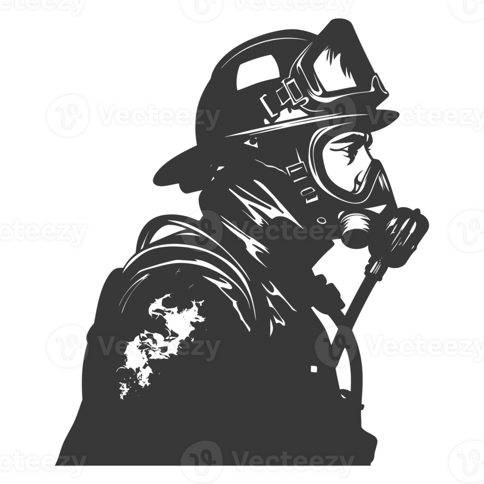 AI generated Silhouette firefighter wearing safety equipment black color only png