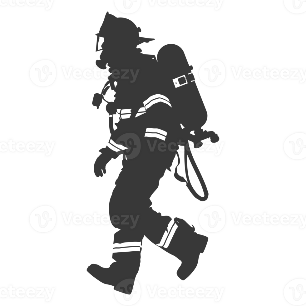 AI generated Silhouette firefighter wearing safety equipment black color only png