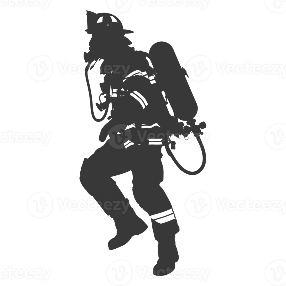 AI generated Silhouette firefighter wearing safety equipment black color only png