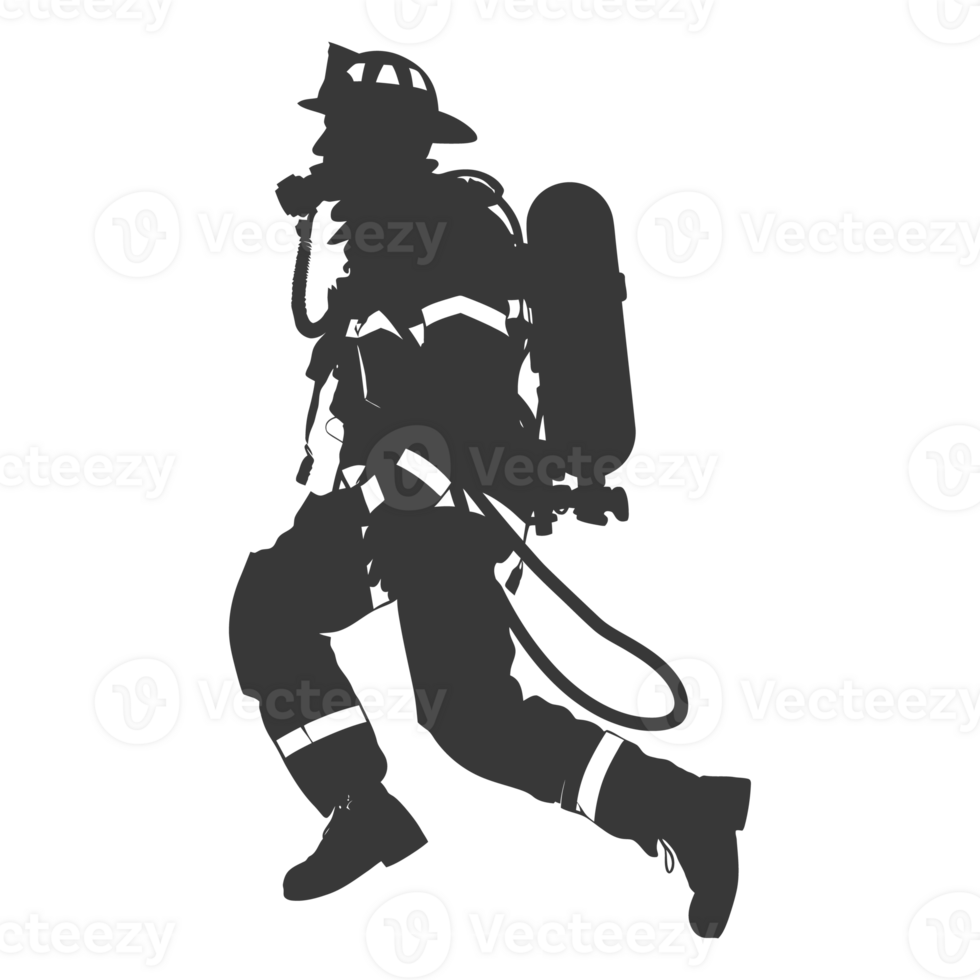 AI generated Silhouette firefighter wearing safety equipment black color only png