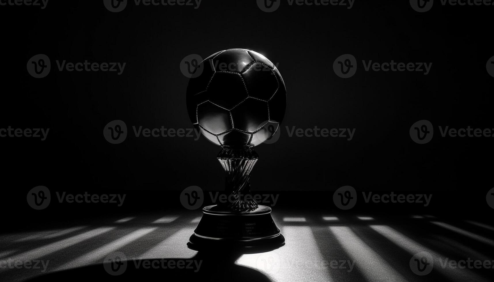 AI generated Success in competition, soccer ball triumphs in dark silhouette generated by AI photo