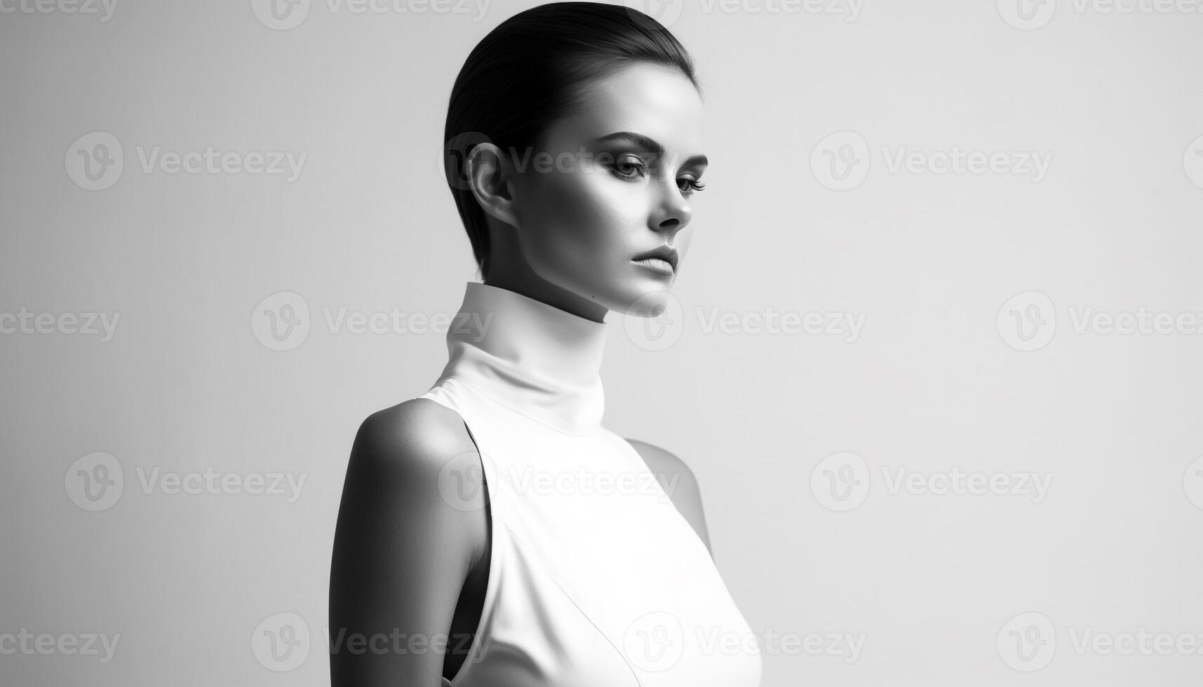 AI generated Beautiful fashion model, elegant and sensual, looking at camera confidently generated by AI photo