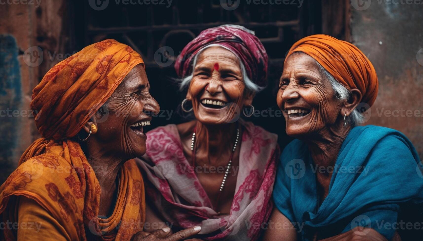 AI generated Smiling women in traditional clothing celebrate happiness and togetherness generated by AI photo
