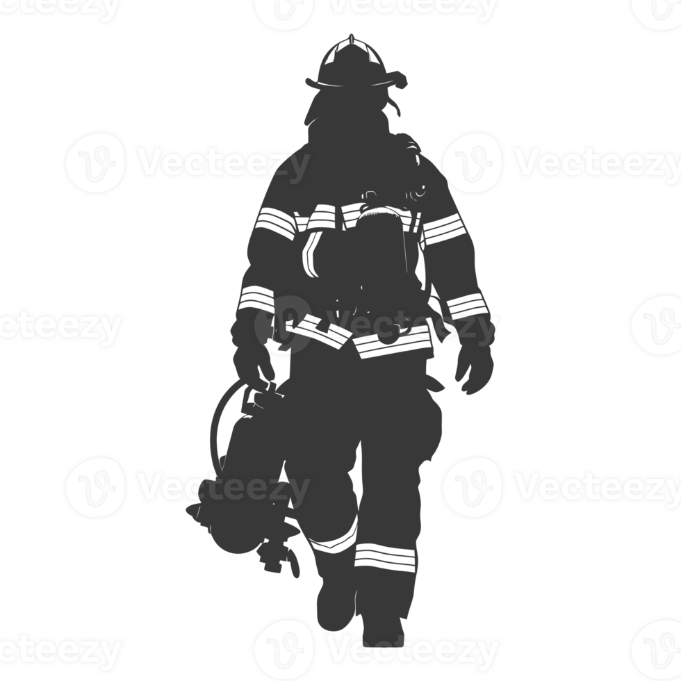 AI generated Silhouette firefighter wearing safety equipment black color only png