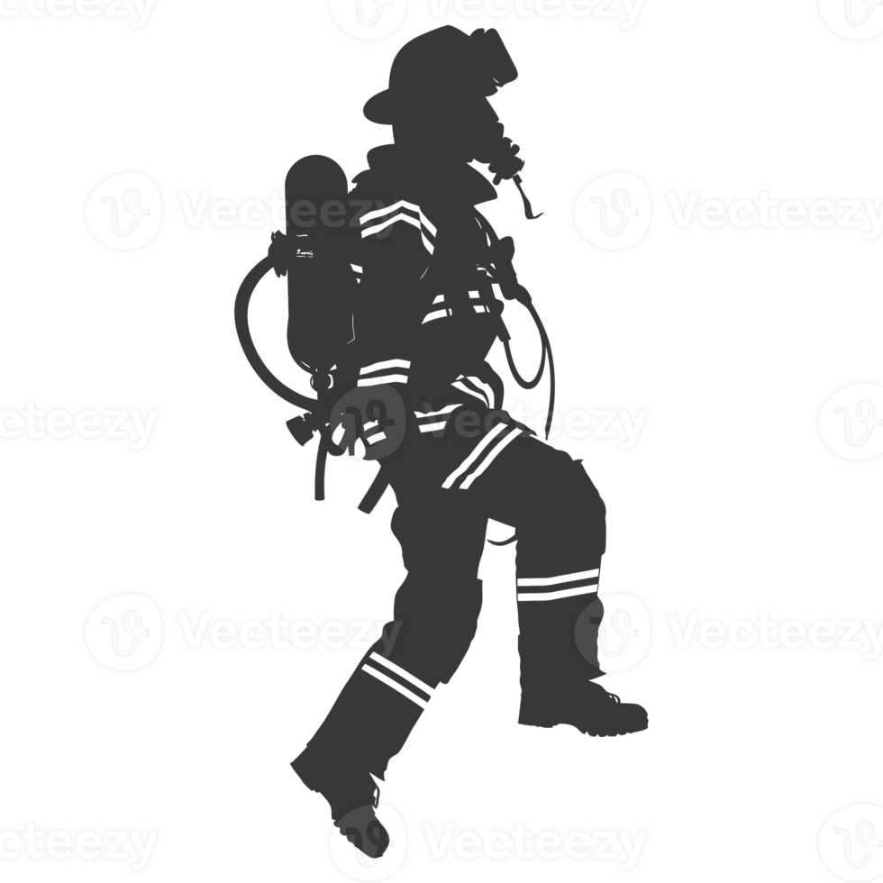 AI generated Silhouette firefighter wearing safety equipment black color only png