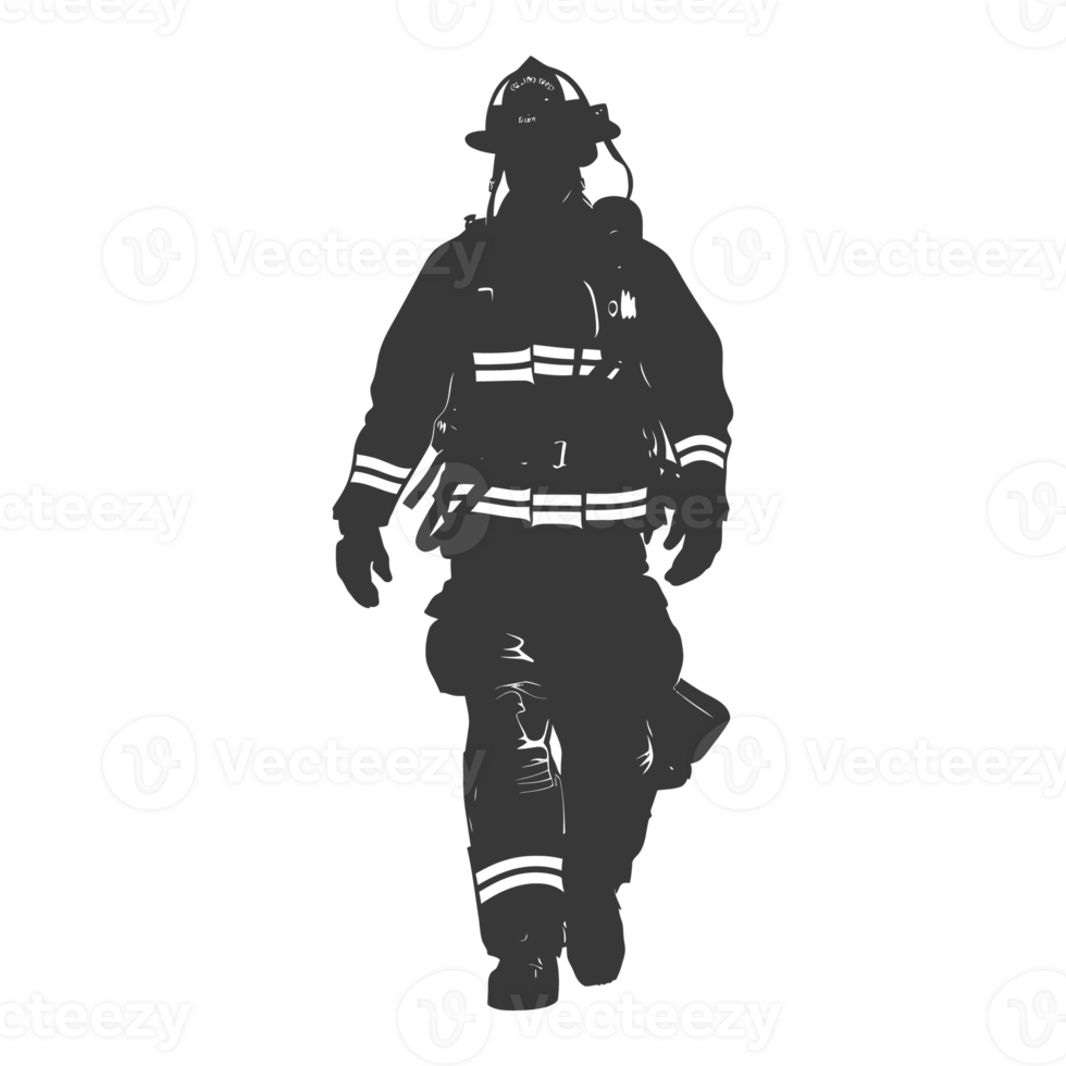 AI generated Silhouette firefighter wearing safety equipment black color only png