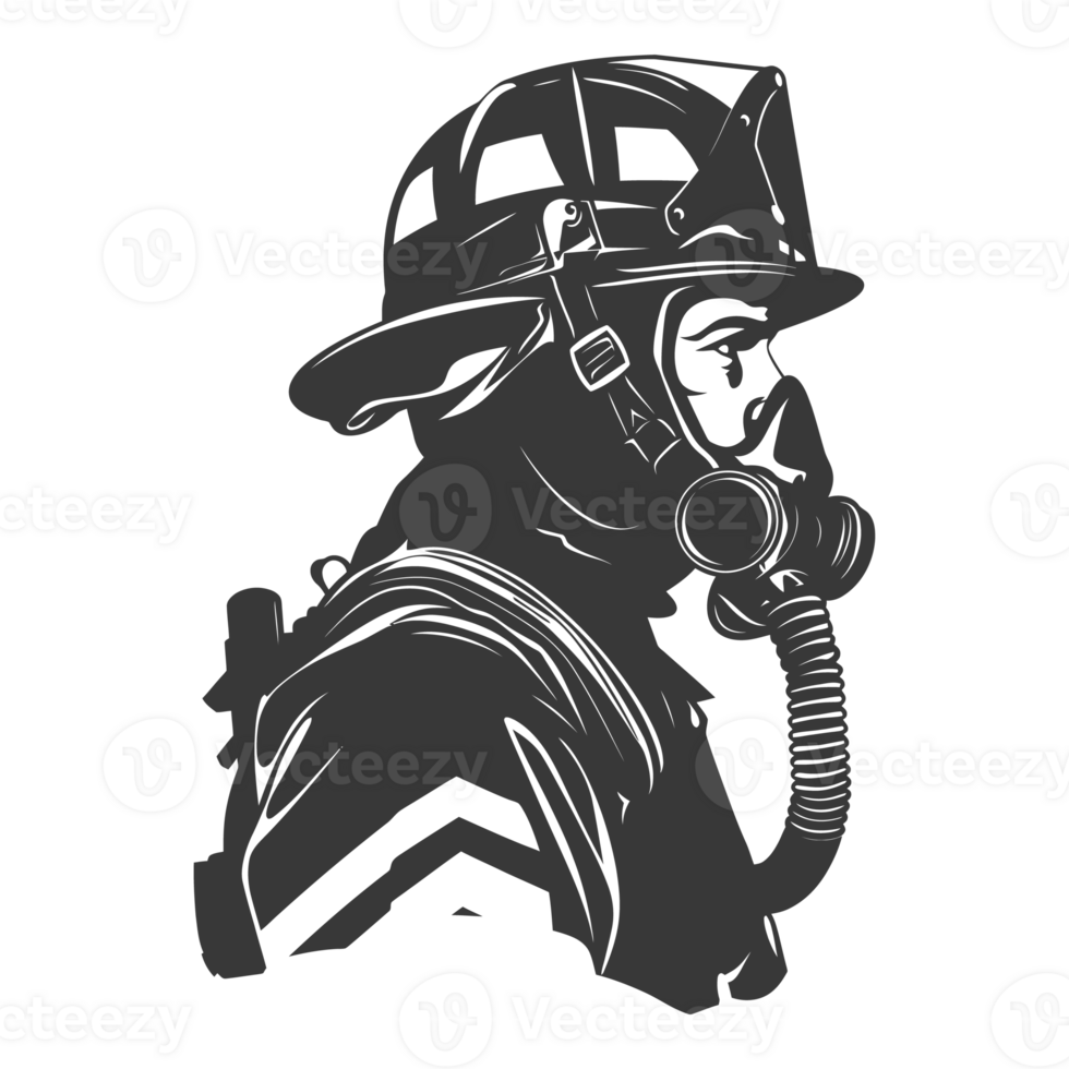 AI generated Silhouette firefighter wearing safety equipment black color only png